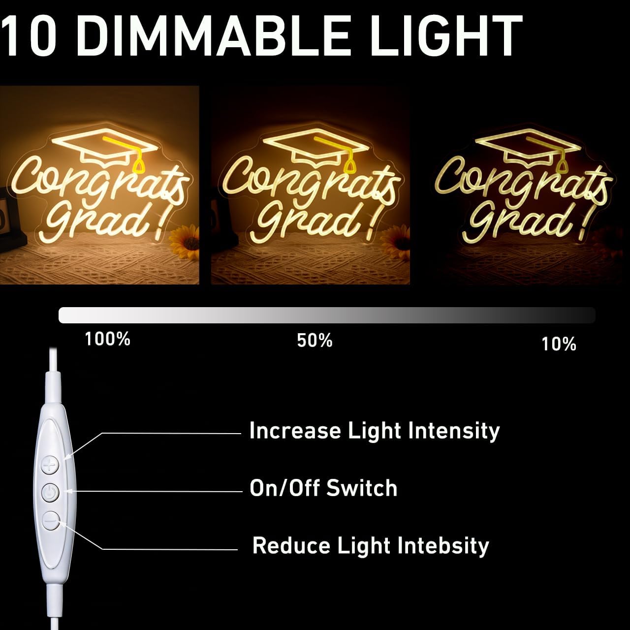 Congrats Grad Neon Sign for Wall Decor, Dimmable Graduation Cap Led Light Sign for Class of 2026 Celebrations, Party Room, Dorm Decorations, Backdrop Graduation Gift
