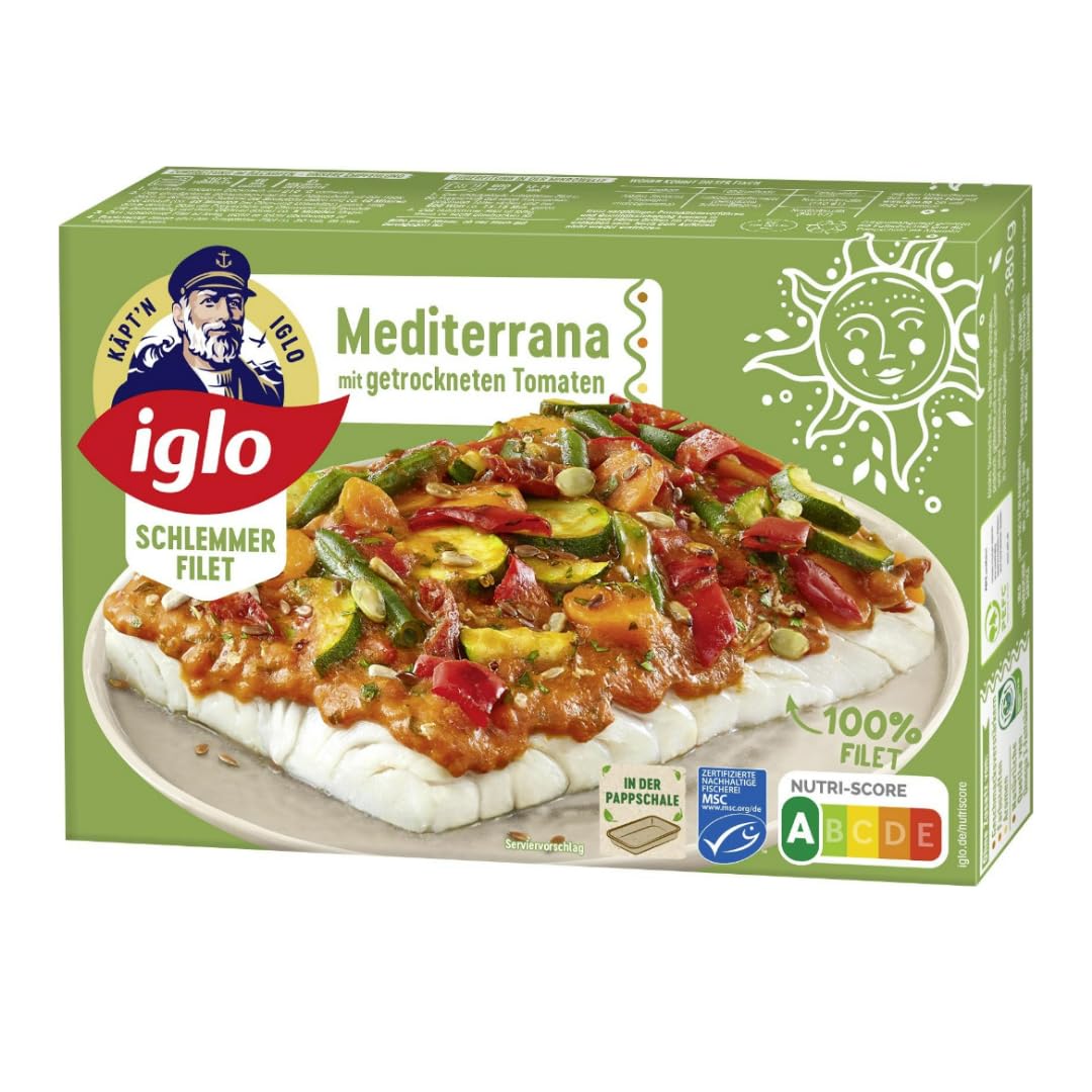 Iglo Schlemmer Filet Mediterrana mit getrockneten Tomaten Fisch-Filets 380 Gramm, 4 Er