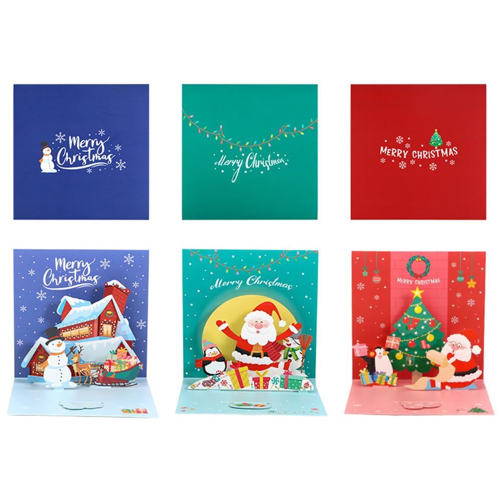 HANGDENGO 3D greeting card, Christmas card, with Envelope Pack of 3 | 4.3" x 4.3"