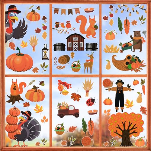 KatchOn, Thanksgiving Window Clings for Glass Windows - 115 Pieces | Thanksgiving Window Gel Clings | Thanksgiving Window Decorations, Thanksgiving Decorations Indoor | Thanksgiving Window Stickers