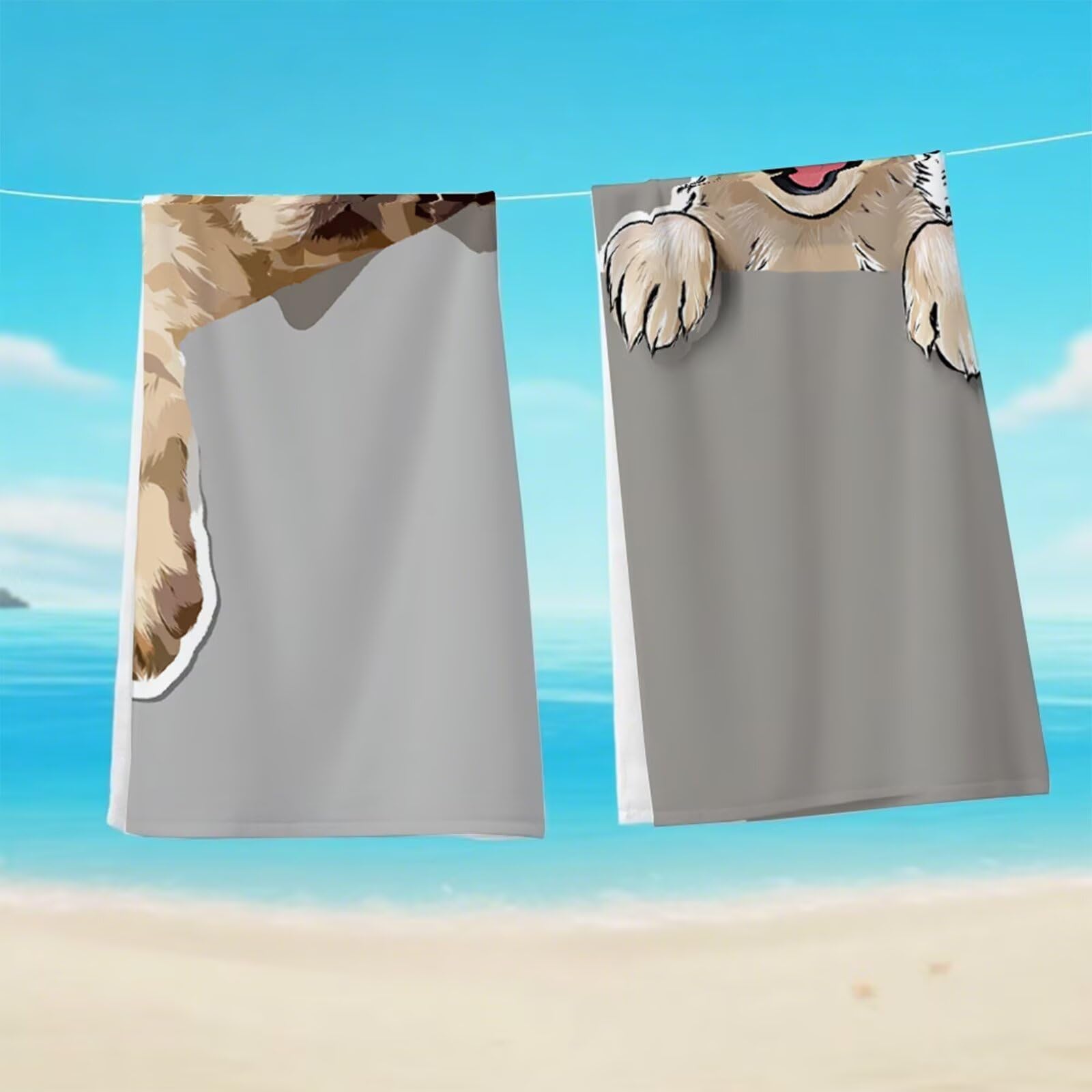 Serviette de Plage XXL 75x150 cm, Serviette Microfibre Serviettes de Bain Anti Sable Léger et séchage Rapide Absorbante Doux Tapis de Plage, avec Sac pour Sport, Voyages, Cadeau (Chien Gris) G1-31