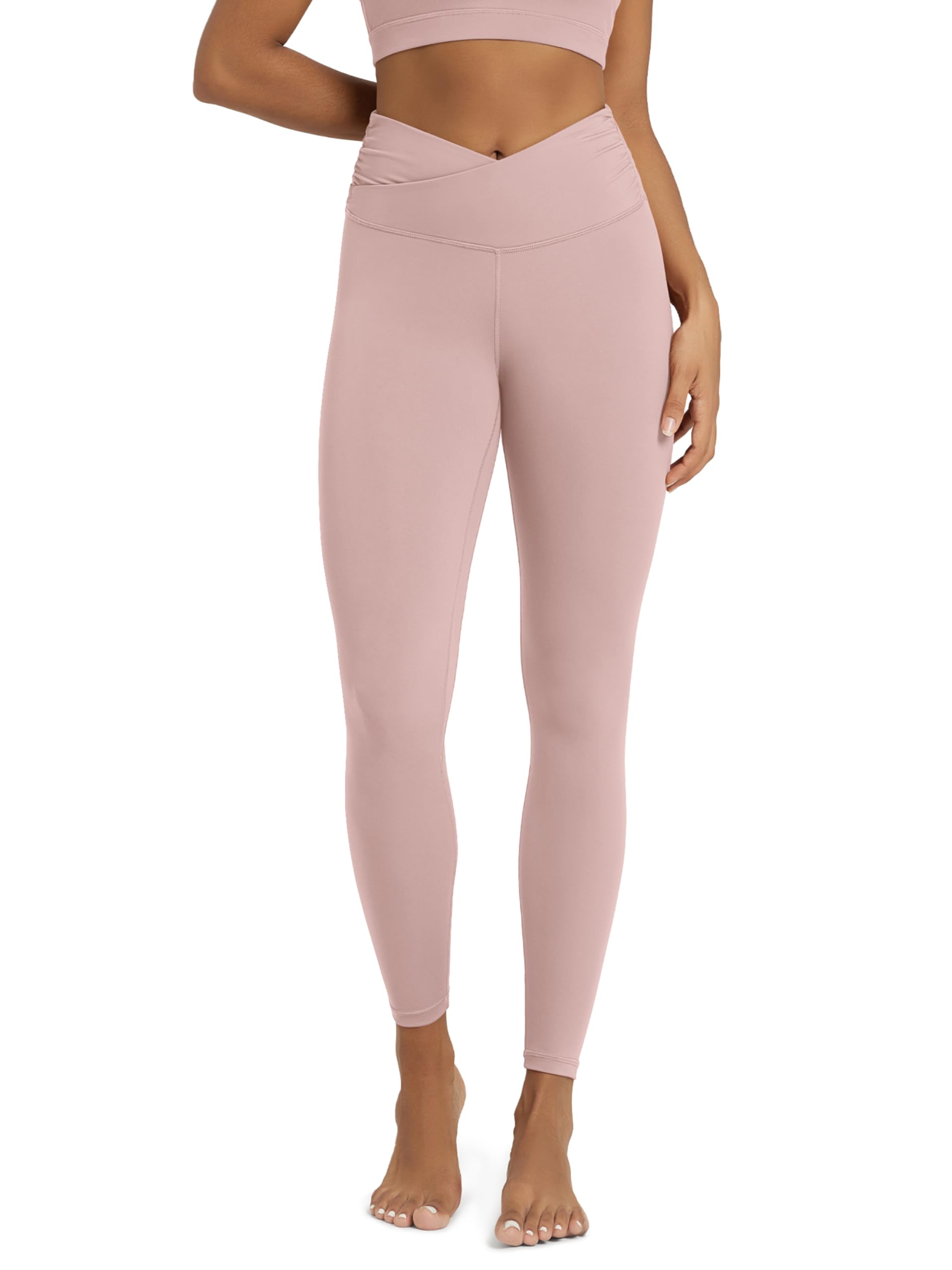 ODODOS Women's Cross Waist Yoga Leggings with Inner Pocket, 23"/25"/28" Gathered Crossover Workout Yoga Pants