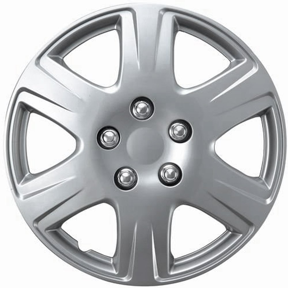 OxGord WCKT-993-15-SL Wheel Cover/Hub Cap, Silver/Lacquer, 15"