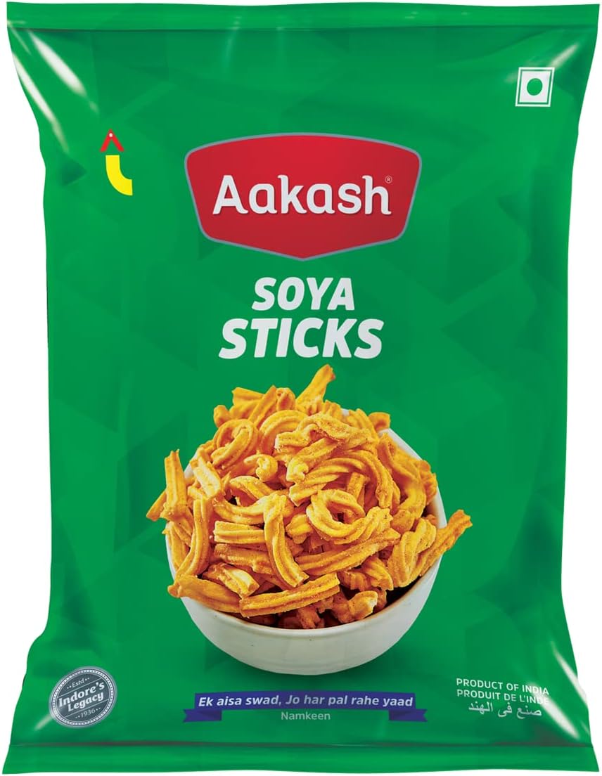 Aakash Namkeen Soya Sticks | Crispy Sticks of Protein-Rich Soya Blend with Exotic Spices | Crunchy Cracker, Healthy Snack Diet 360 GM |Pack of 2 | 180 GM Each