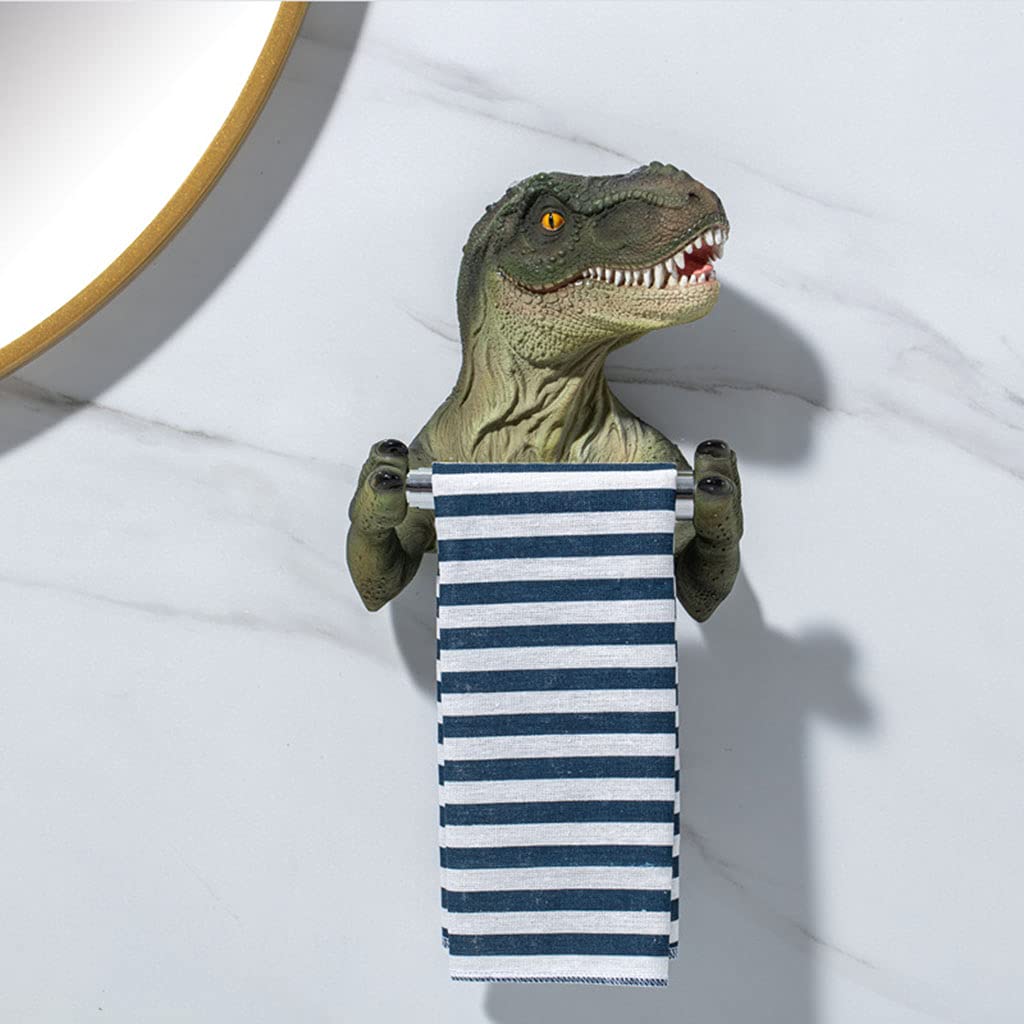 Fenteer Toilettenpapierhalter für Deko Badezimmer Modern,Klopapier Aufbewahrung Stanzfreier,Klopapierrollenhalter Handtuchhalter Rollenhalter für Toiletten Dekoration,Dinosaurier Grün.