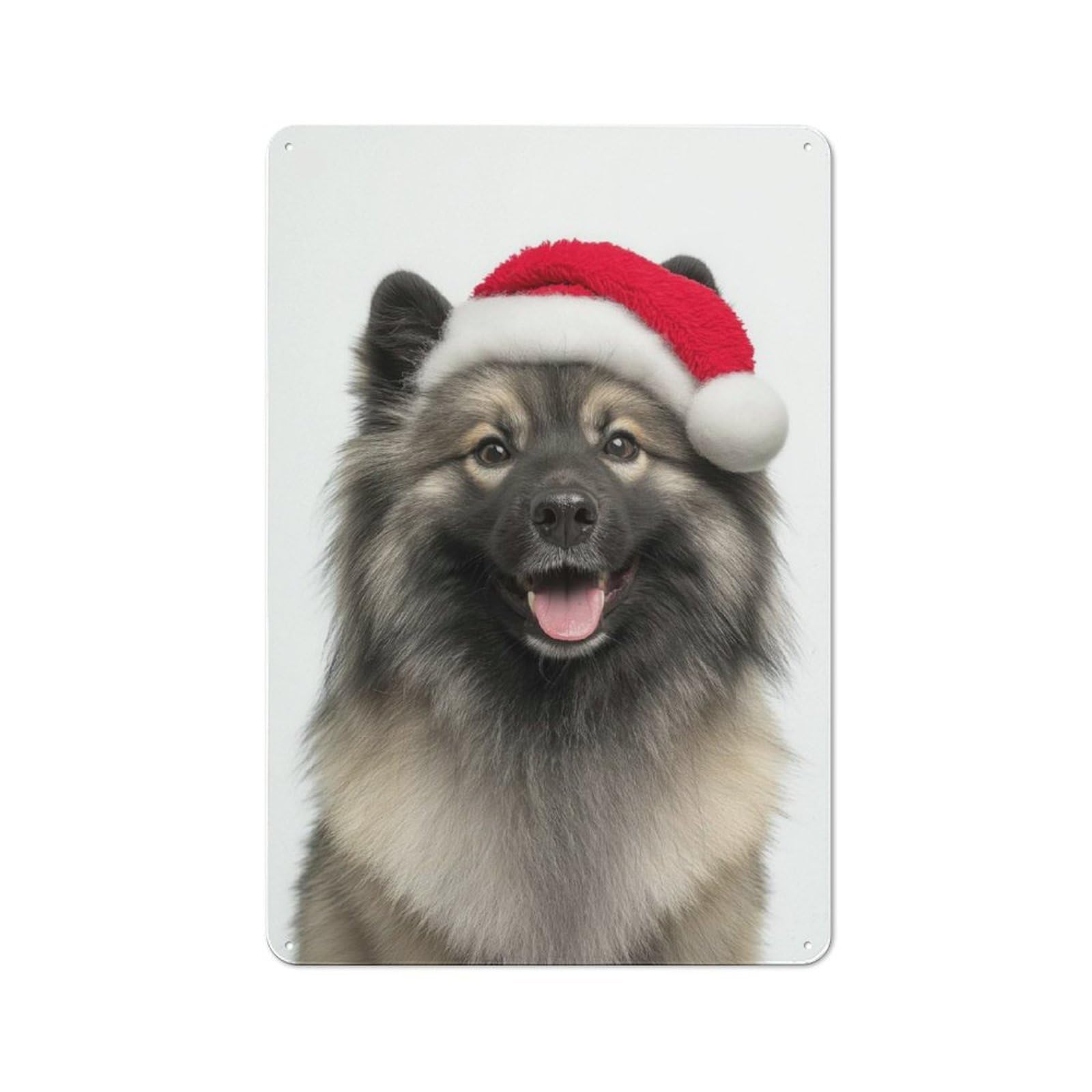 Junmoney Keeshond Dog With Santa Hat Simple Retro Tin Sign 30X20cm, Study Room Decor For Home Office, Reading Corner Or Bedroom