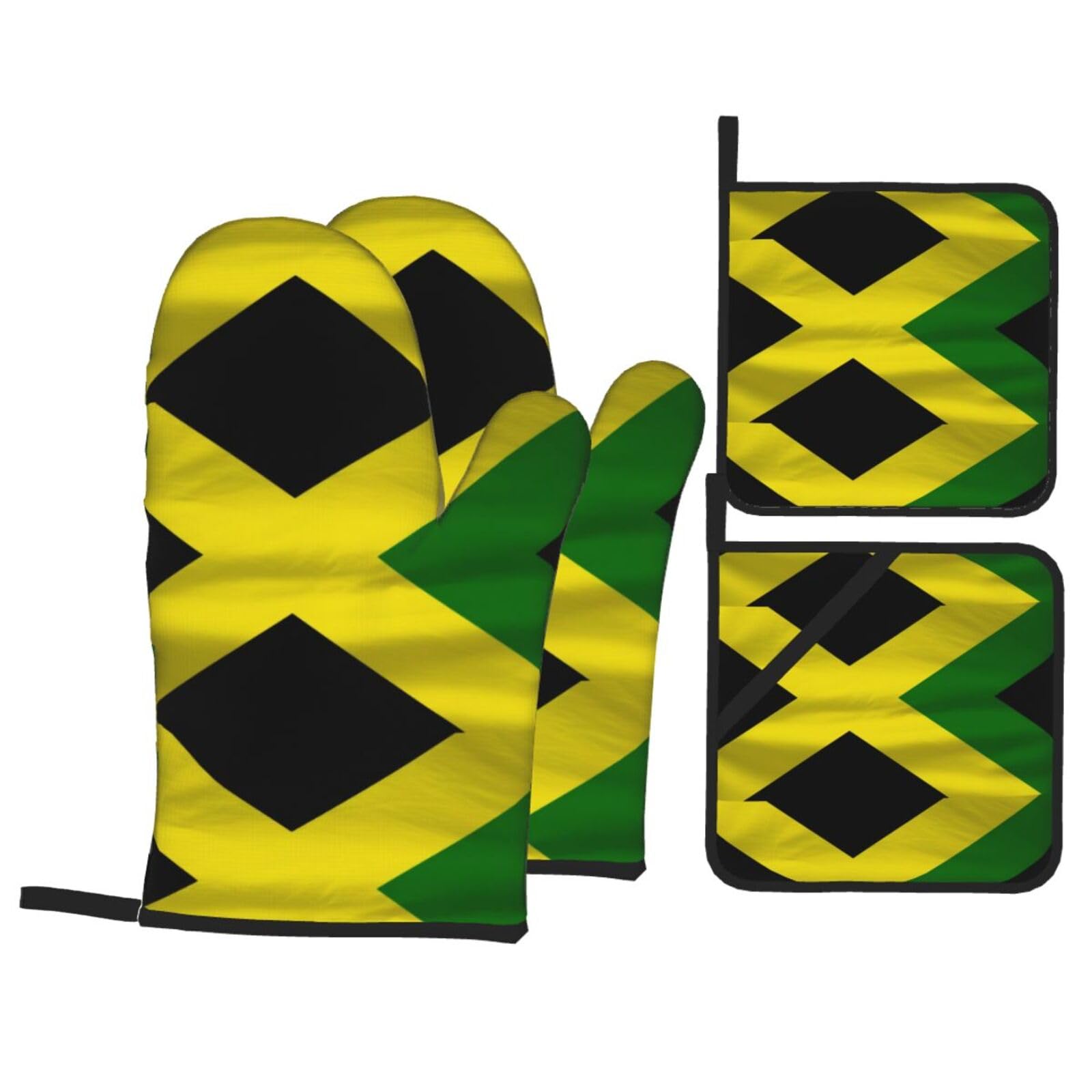 Xdhffjuck Black Jamaica Flag Heat-Resistant Oven Gloves Baking Gloves Cooking Gloves Set Of 4 Heat Resistant For Coooking,Baking,Grilling