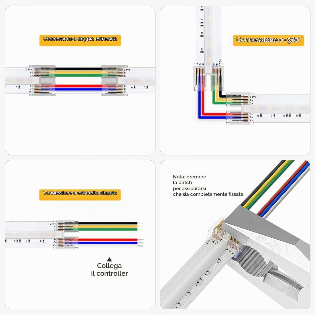 FCOB COB RGBCCT Striscia LED RGB+Bianco regolabile 3000K-6000K 5M 840LEDs/m | DC24V IP30 CRI90+ Flessibile Alta densità Cambio di colore sintonizzabile dimmerabile per DIY(non alimentazione Controllore)