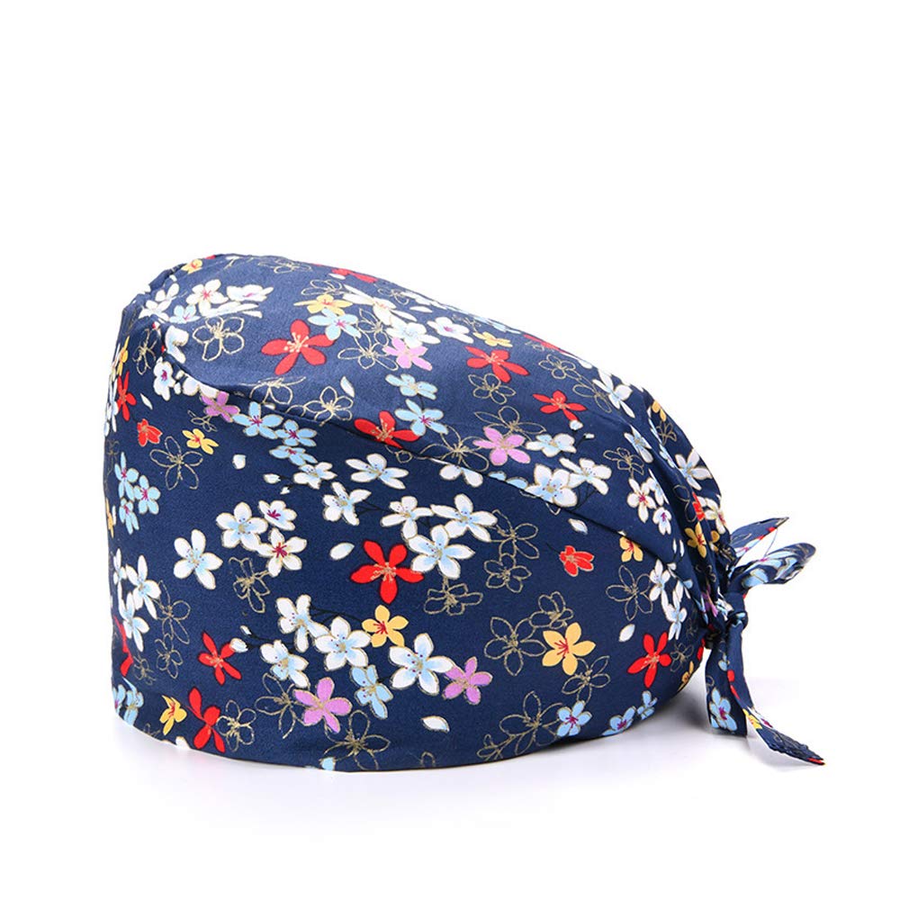 Enkudc Cute Printed Working Cap Bouffant Turban Cap with Sweatband Adjustable Tie Back Hats for Women/Men