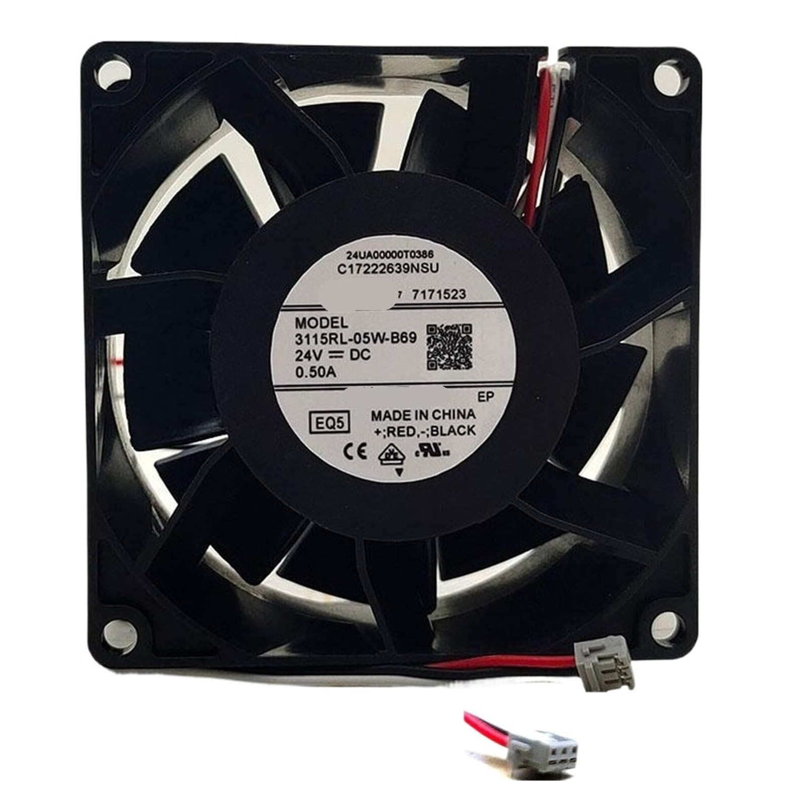 YMUGUEGH 3115RL-05W-B69 24V 0.50A 80mm Cooling Fan, 3-Wire