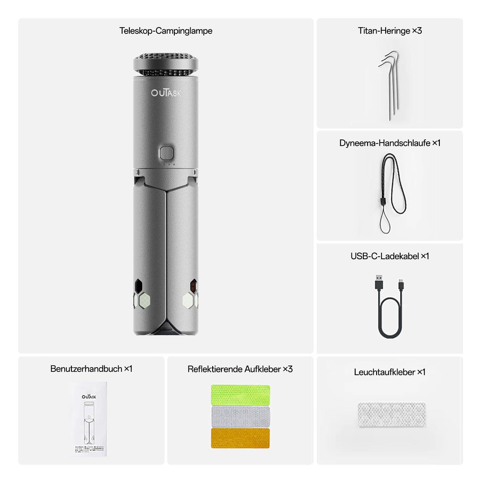 Outask Teleskop-Campinglaterne, 12000mAh LED Licht, faltbar & magnetisch, IPX6/IPX7 wasserdicht, Outdoor Lampe für Camping, Wandern, Notfall, Garten