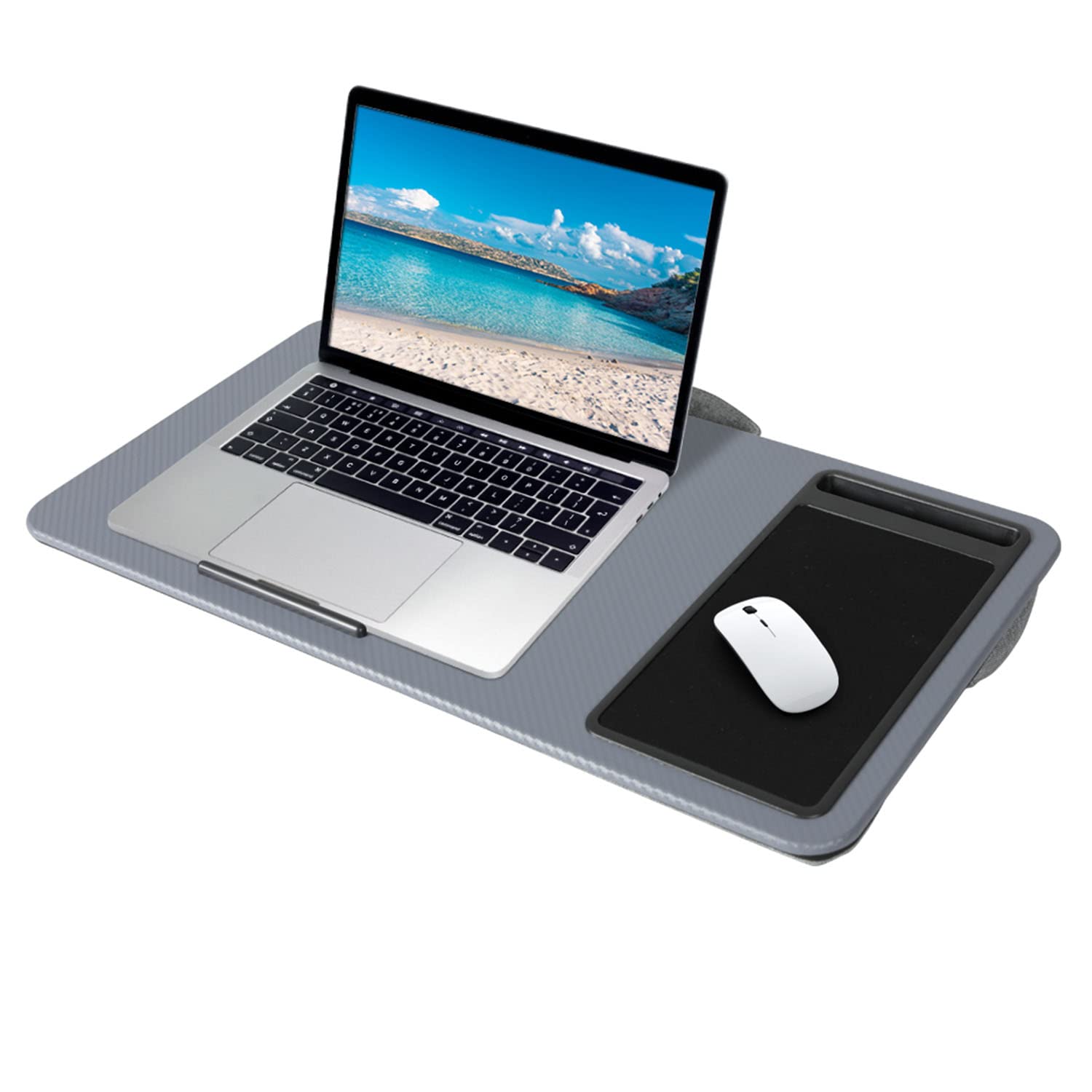 Taylor & Brown Grey Lightweight Portable Lap Desk Laptop Tray With Pillow Cushion, Anti-Slip Strip With Built-In Mouse Pad/Wrist Rest/Phone Slot, Fits Up To 17 Inch Laptop For Sofa And Bed,