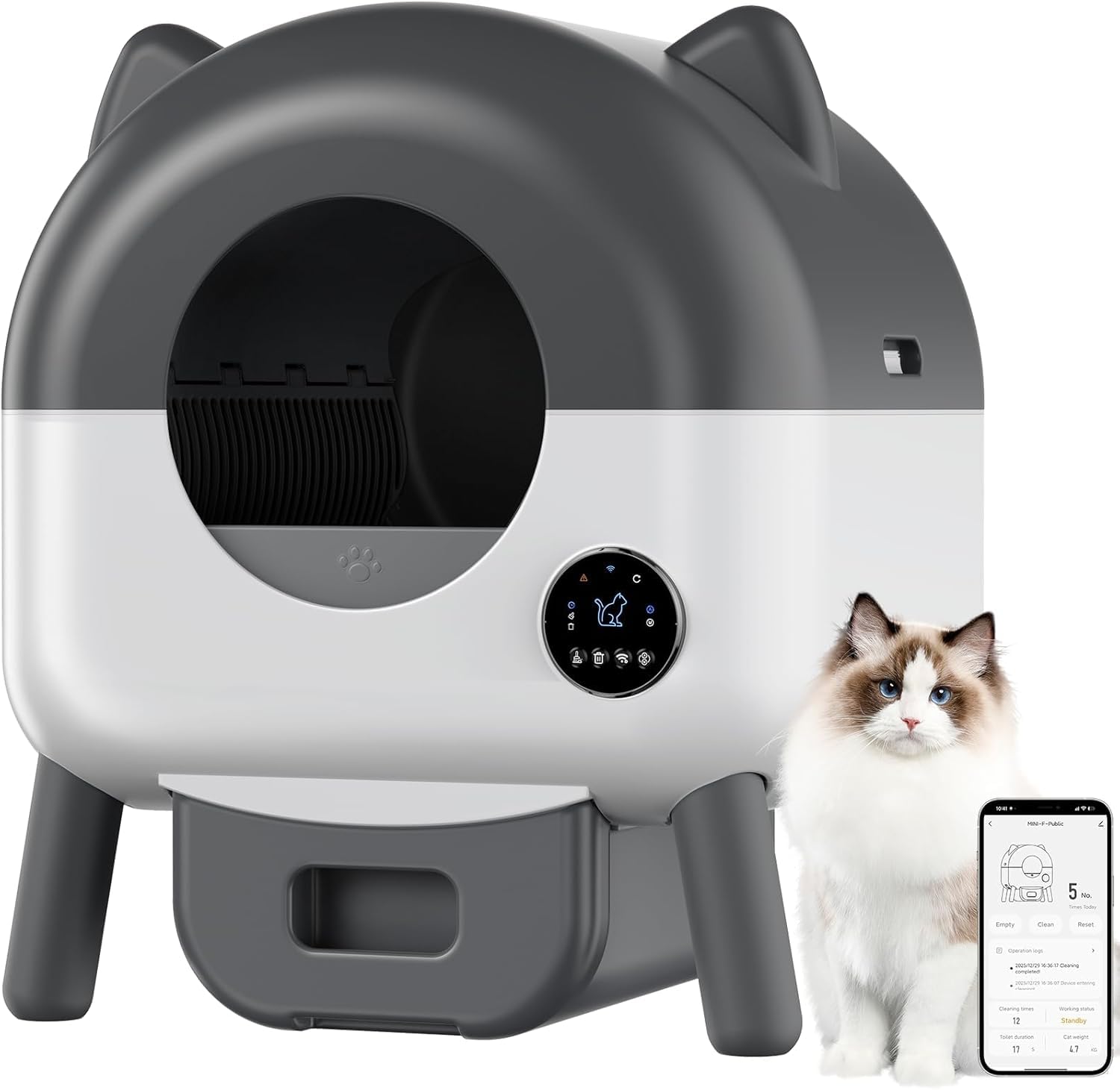 RBFGYIOP Self Cleaning Cat Litter Tray 76L with App & Odor Control, Automatic Litter Box, for Cats Weighing 2-34 Pounds