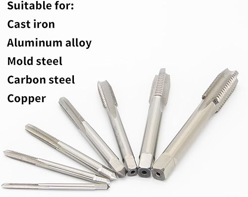Miniatura 3 de Juego de 7 grifos métricos M3M4M5M6M8M10M12, 6542 HSS de alta velocidad recto de acero de alta velocidad, adecuado para juego de roscas precisas,