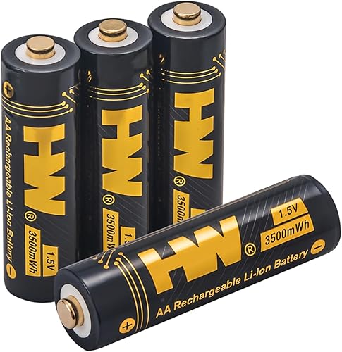 Miniatura 1 de HW Paquete de 4 baterías de litio recargables AA, 1.5 V, 3500 mWh 2.5 H, carga rápida, potencia de larga duración, más de 1000 ciclos, batería