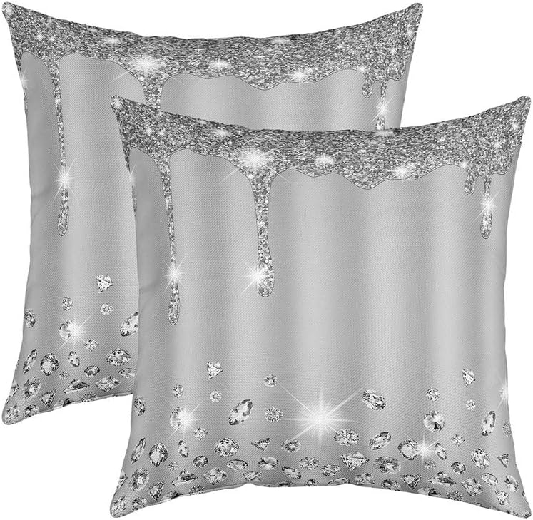Feelyou Juego de 2 fundas de almohada de diamantes (sin diamantes), funda de cojín gris para decoración del hogar, sala de estar, funda de cojín