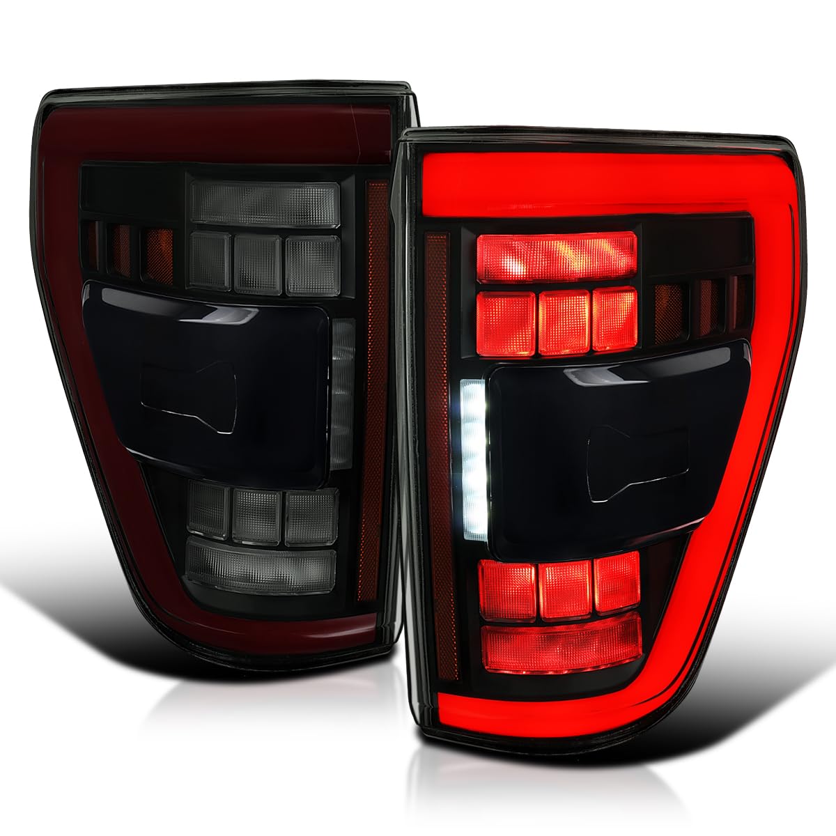 SPEC-D TUNING Smoke Red LED Tail Lights w/Sequential Turn Signal and Startup Animation Compatible with 2021-2023 Ford F-150 Models w/OE Halogen Blind