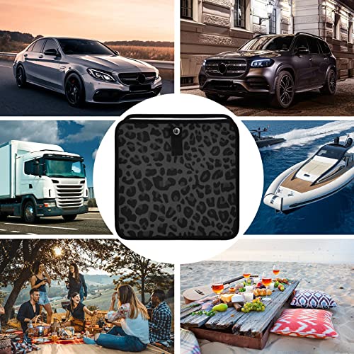 Image of Car Trash Can Black Leopard Foldable Hanging Car Trash Bag Bin Cheetah Print Auto Garbage Can Leak-Proof Car Organizer(Large) (g300130039p857c913s2022)