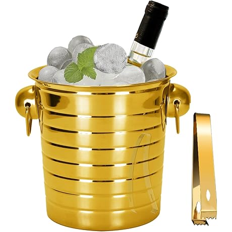 3L Gold Stainless Steel Ice Bucket with Tongs