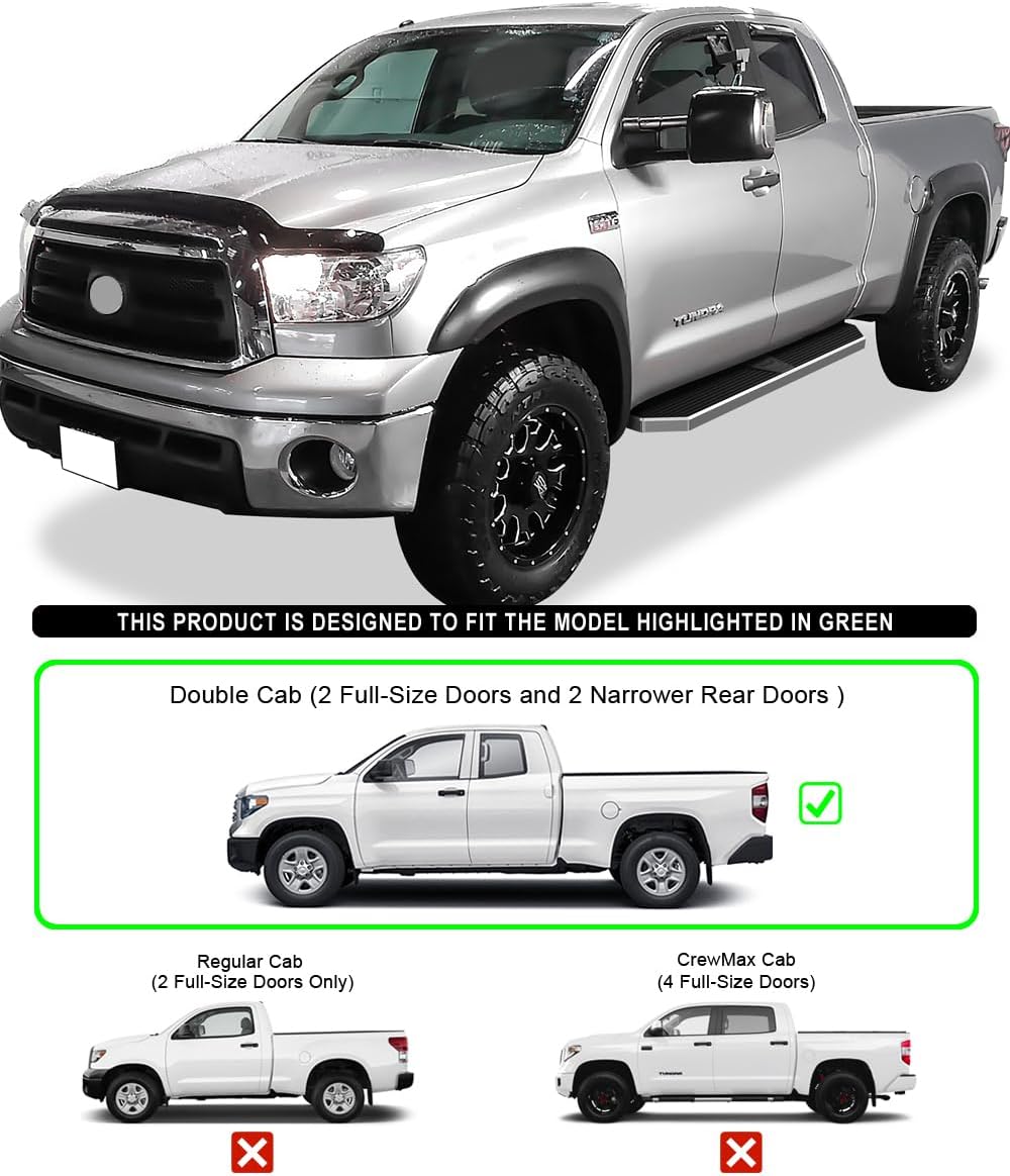 HD Ridez Flat Style Running Board 6" Polished Compatible with Toyota Tundra 2007-2021 Double Cab (Side Steps Side Bars)