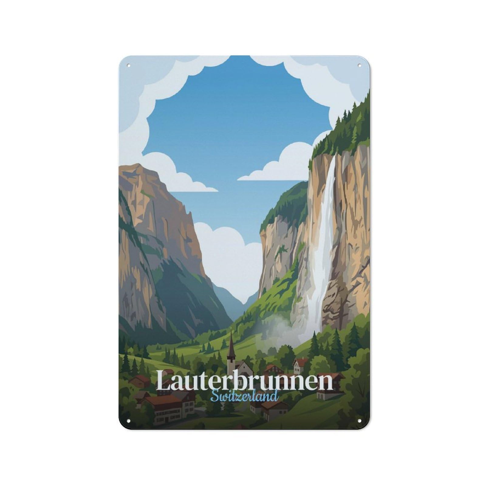 Junmoney Style-11 Casual Lauterbrunnen Switzerland Travel Shed Metal Sign 30X20cm, Utility Space Decor For Shed, Garden Room, Porch Or Garage