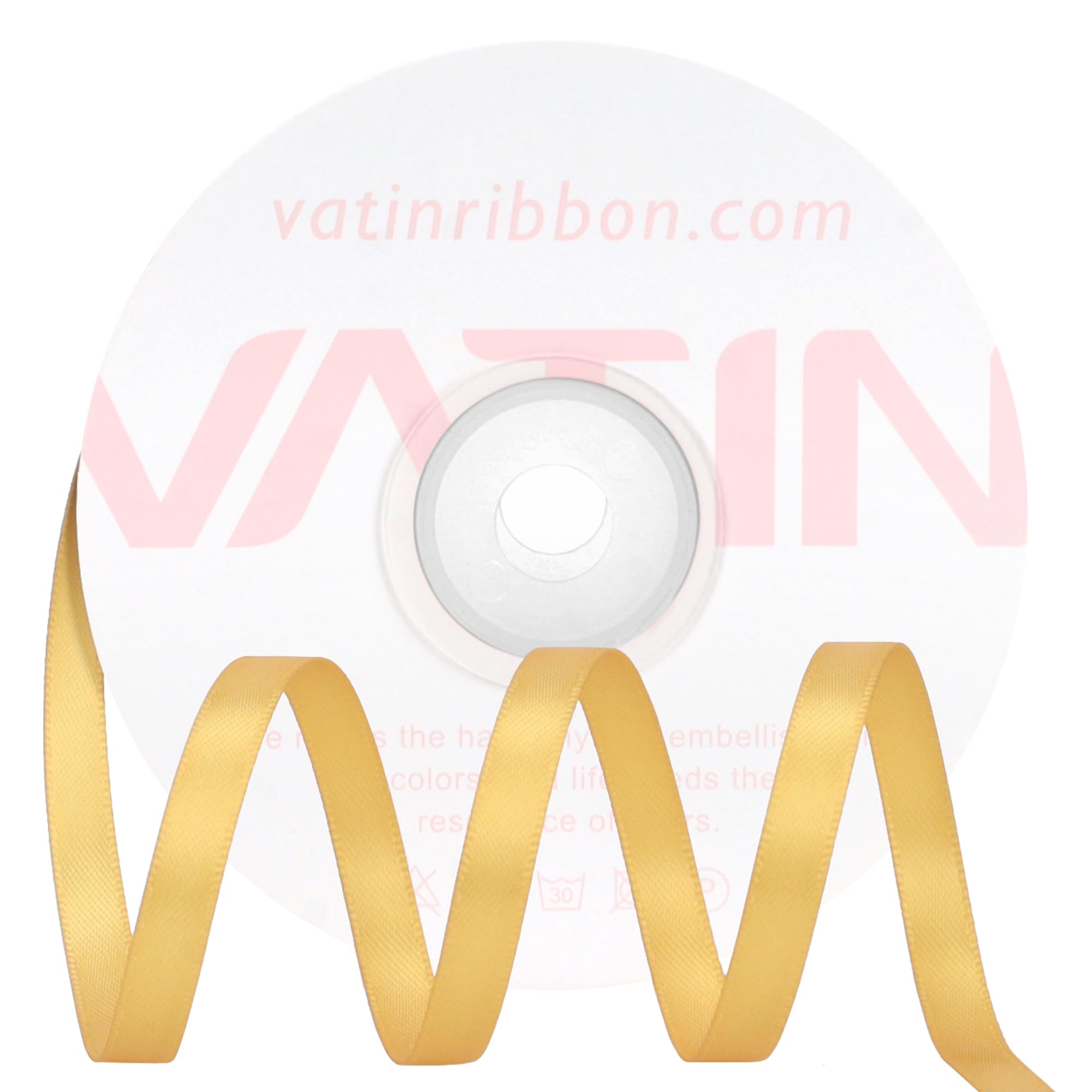 VATIN Double Face Light Gold Satin Ribbon 6mm X 22m,Gold Polyester Fabric Ribbon use for Bows Bouquet Gift Wrapping
