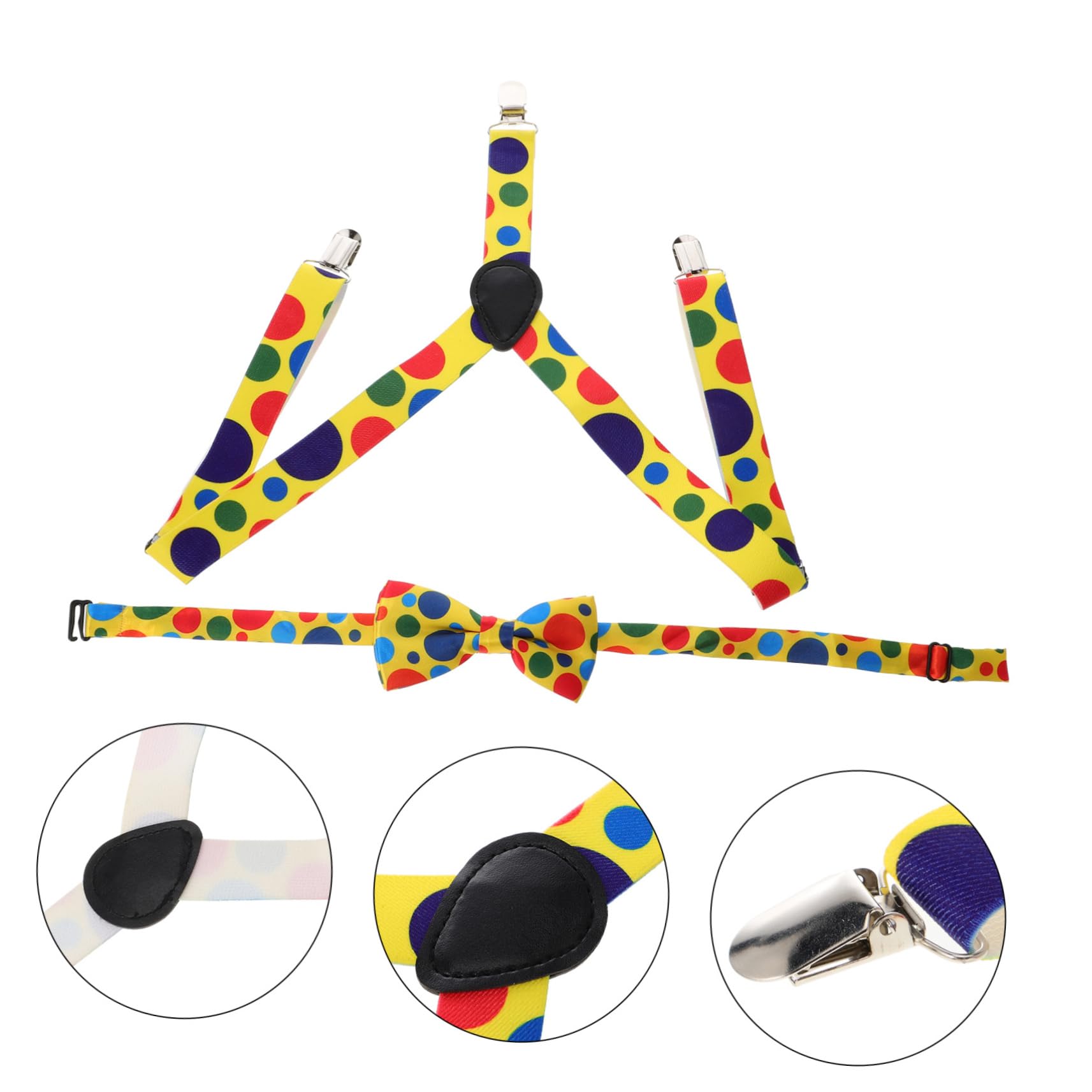 MUCKLILY 1Set Clown Costume Accessory Suspenders with Matching Bow Tie for Halloween Parties and Cosplay