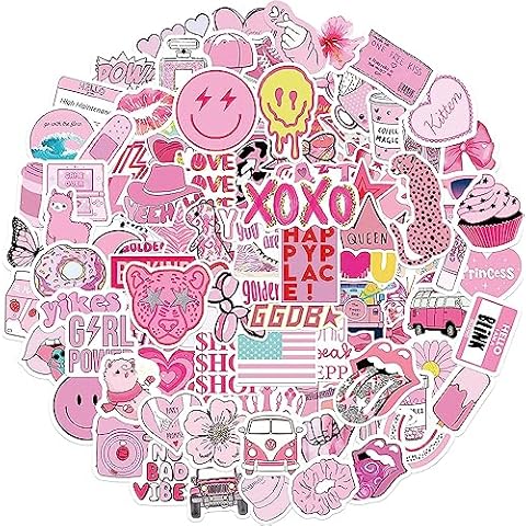 102 Pcs Preppy Stickers Vinyl Aesthetic Waterproof Stickers Adorable Decor Supplies Pink Party Suitable for Mobile Phone Computer Skateboard Water Bottle Suitcase Car etc Cover