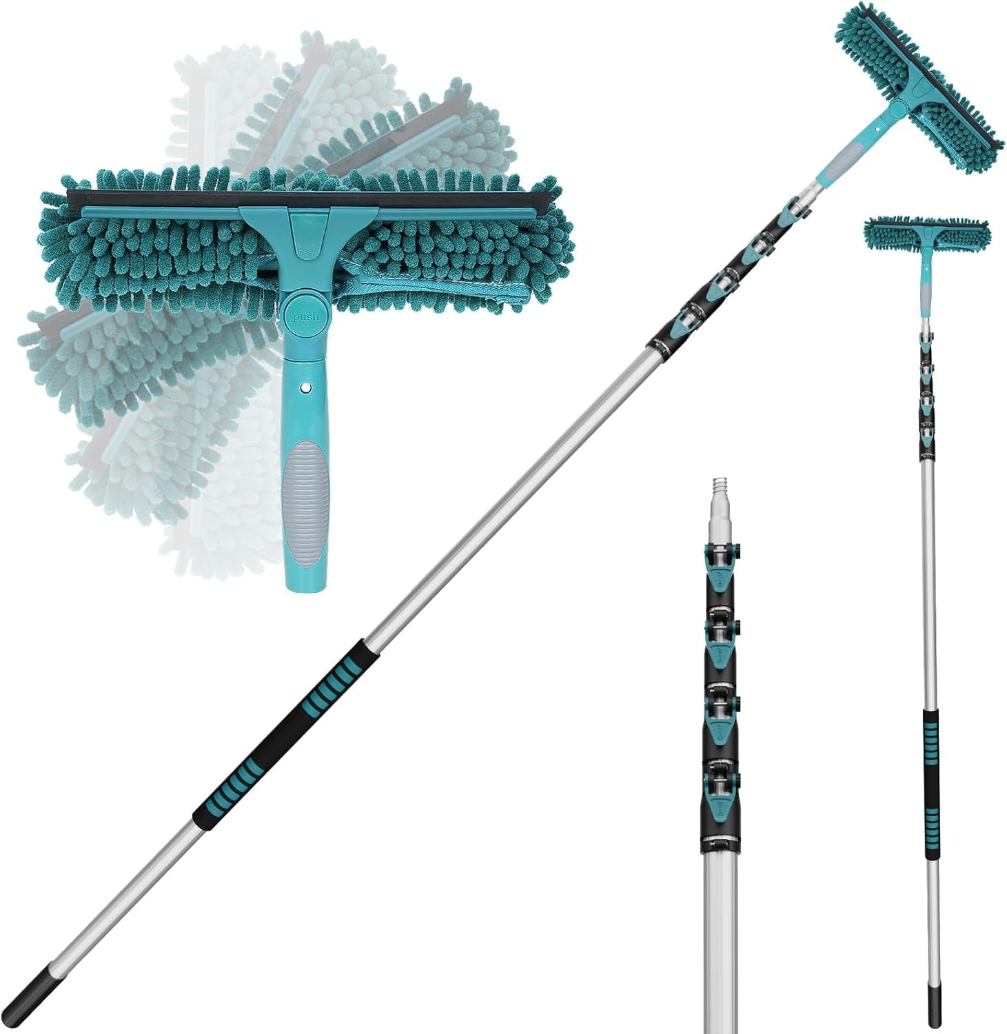 Photo 1 of ** MISSING MICROFIBRE CLOTHS** TelesPro 36 Feet High Reach Window Squeegee with 7-30 Ft Extension Pole, Window Cleaner Tool with 5-Stage Telescoping Pole, Window Cleaning Kit with Rotatable Head (2 Squeegee & 2 Microfibre Cloths)