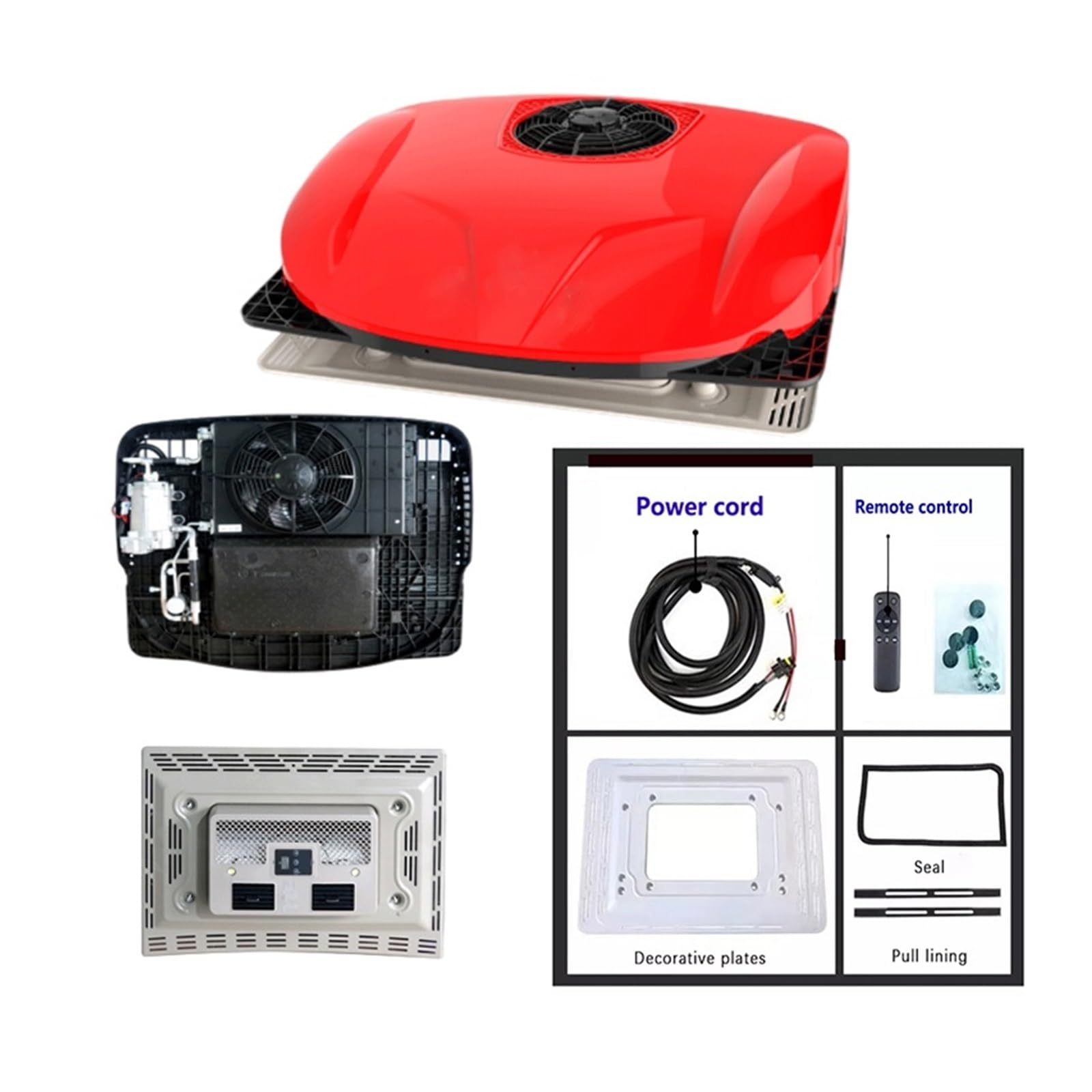 Pokrycie dachowe Zasilanie Dc12V24V Ciężarówka Turbo Inverter Sprężarka Samochód elektryczny RV Autobus Parking Klimatyzator Chłodnica 12v2kw Mocne chłodzenie (czerwony DC12V)