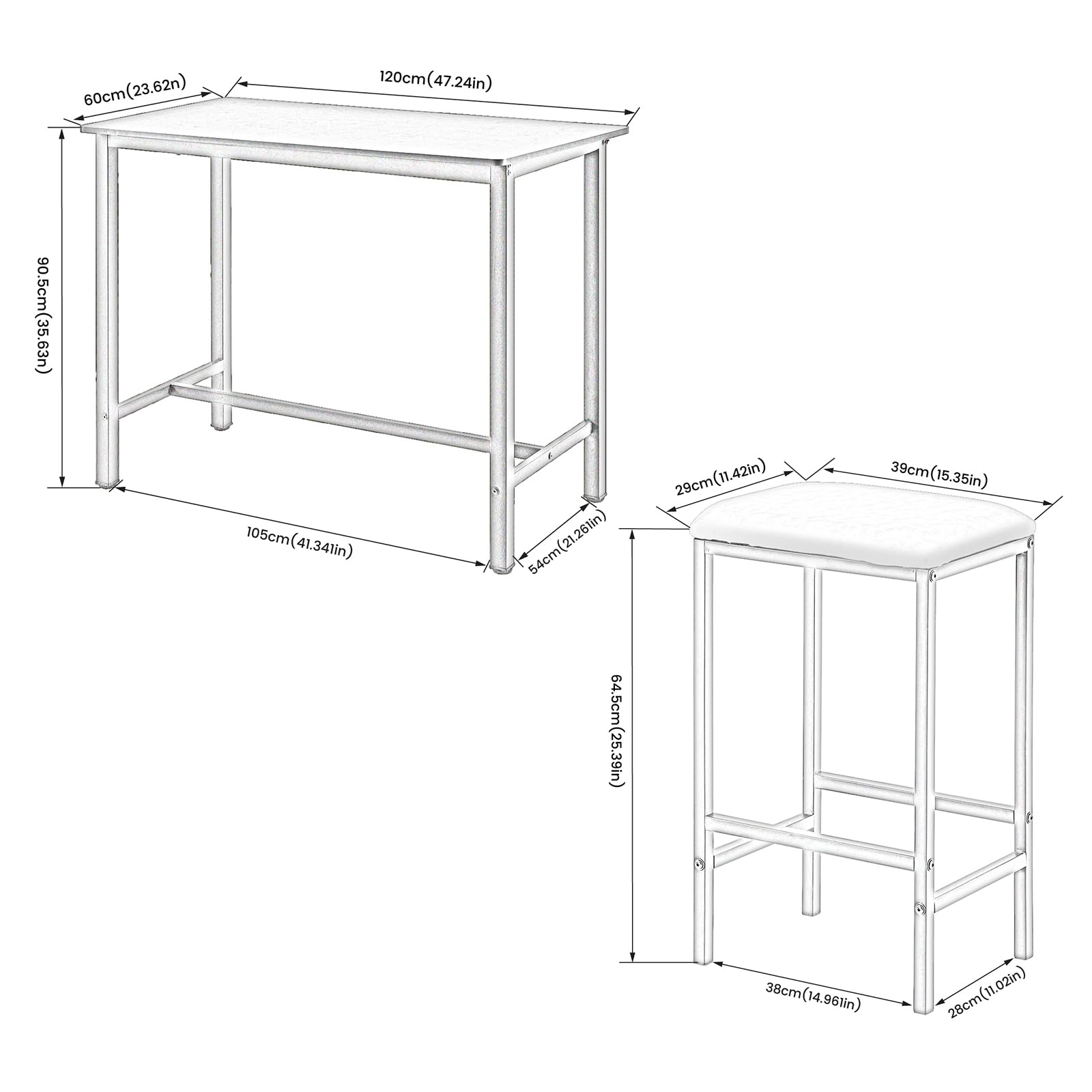 Ensemble table de bar marron avec 4 tabourets de bar et table à manger - Table de cuisine avec chaises - 120 x 60 x 90,5 cm