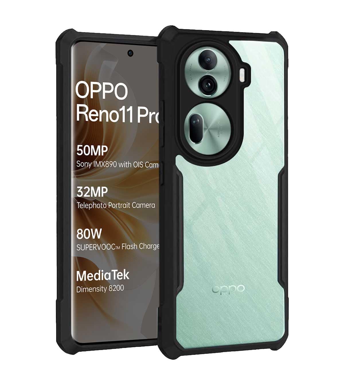 Amazon Brand - Solimo Shockproof Clear Back Cover for Oppo Reno 11 Pro 5G | 360 Degree Protection | Oppo Reno 11 Pro 5G Back Cover Case (PC & TPU, Black Bumper) (B0D2PBPFC8) Amazon Price History, Amazon Price Tracker
