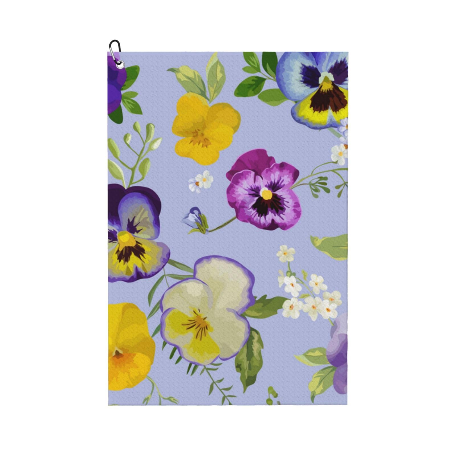 Hnnkloy Pansy Flowers, 16x24 in Portable Waffle Golf Towels with Carabiner Clip for Golf Bag