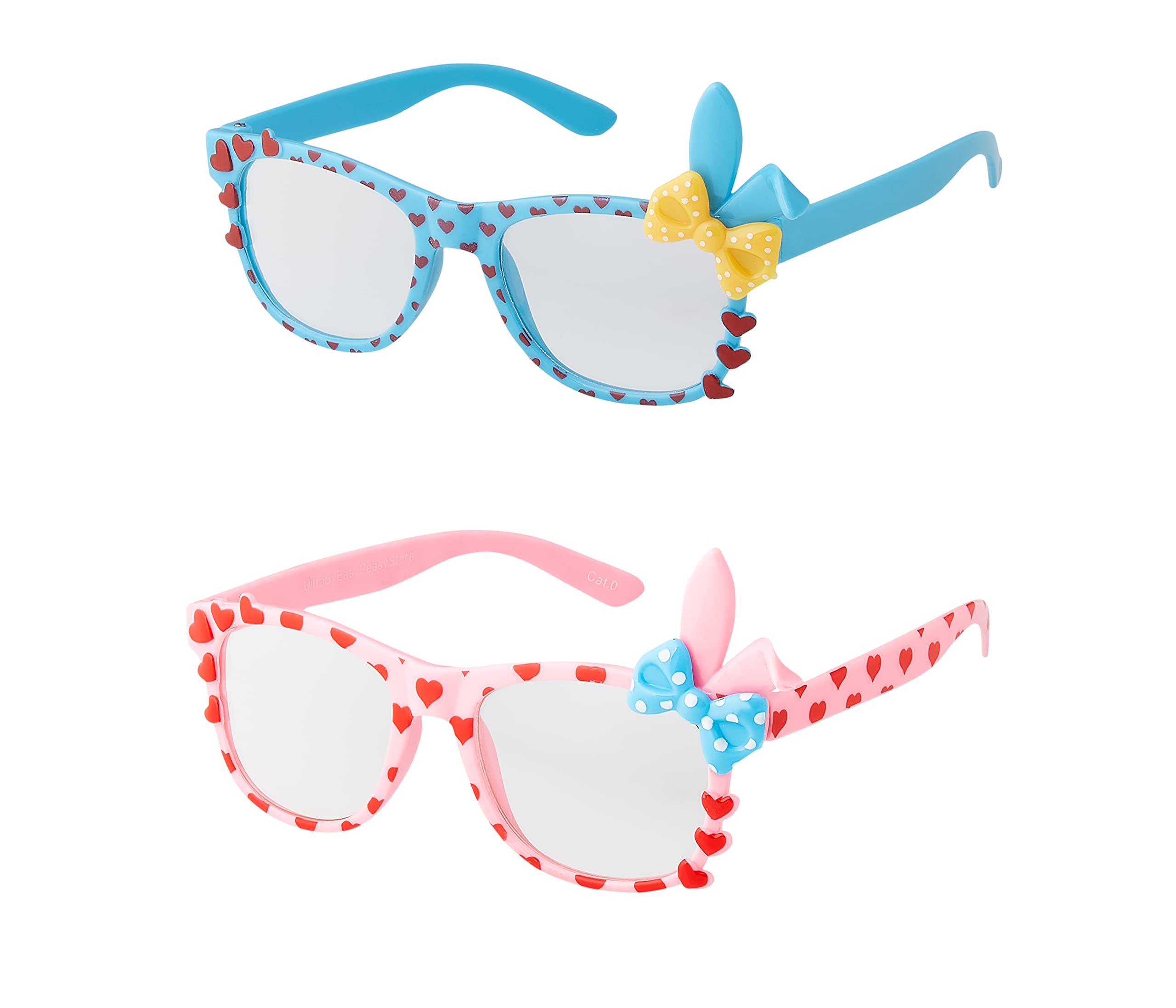 1 Pink 1 Blue Bunny Ear Childrens Costume Glasses Classic Clear Lens Glasses Frames Girls Kids Costume Glasses Fancy Dress World Book Day Geek Glasses Hipsters Nerd Style Fake Glasses