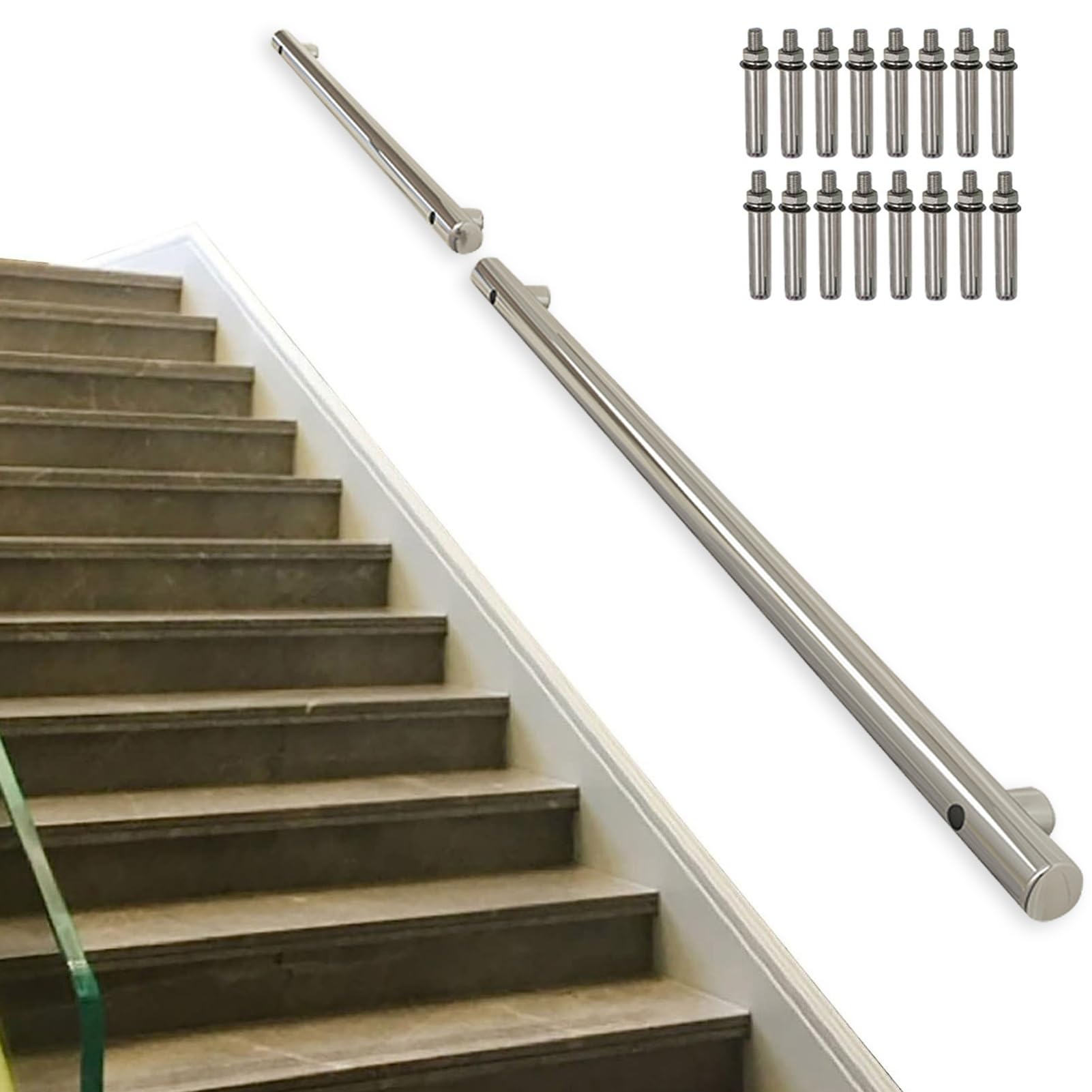 Rampe d'escalier murale 2m kit de support main courante en acier inoxydable pour marches de maison