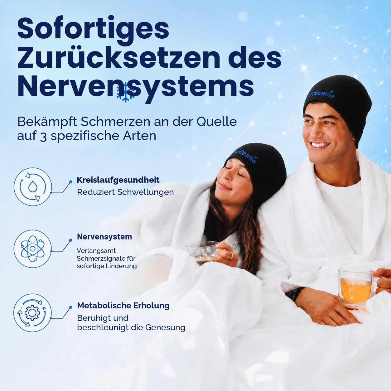 ICE BEANIE Migräne Kopfschmerzen Relief Cap, Hot & Cold Therapy Head Wrap, Schwarz, Gel, One Size, Therapeutic