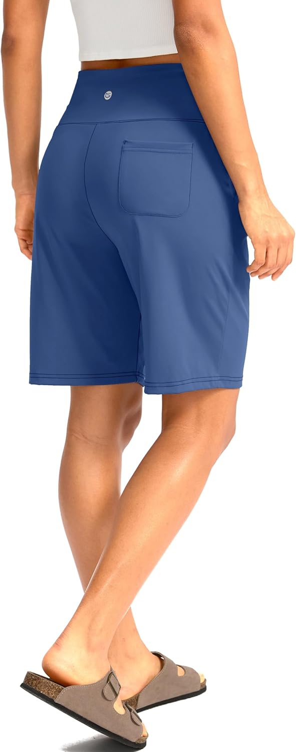 G Gradual Women's Bermuda Long Shorts with Pockets 9" High Waisted Knee Length Shorts for Women Walking Athletic Workout - Image 3