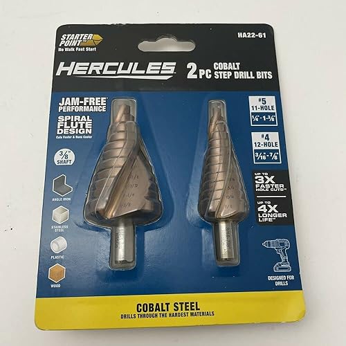 HERCULES - Brocas de acero cobalto #4#5 HA22-61, punto de arranque sellado, 2 piezas, tamaño grande
