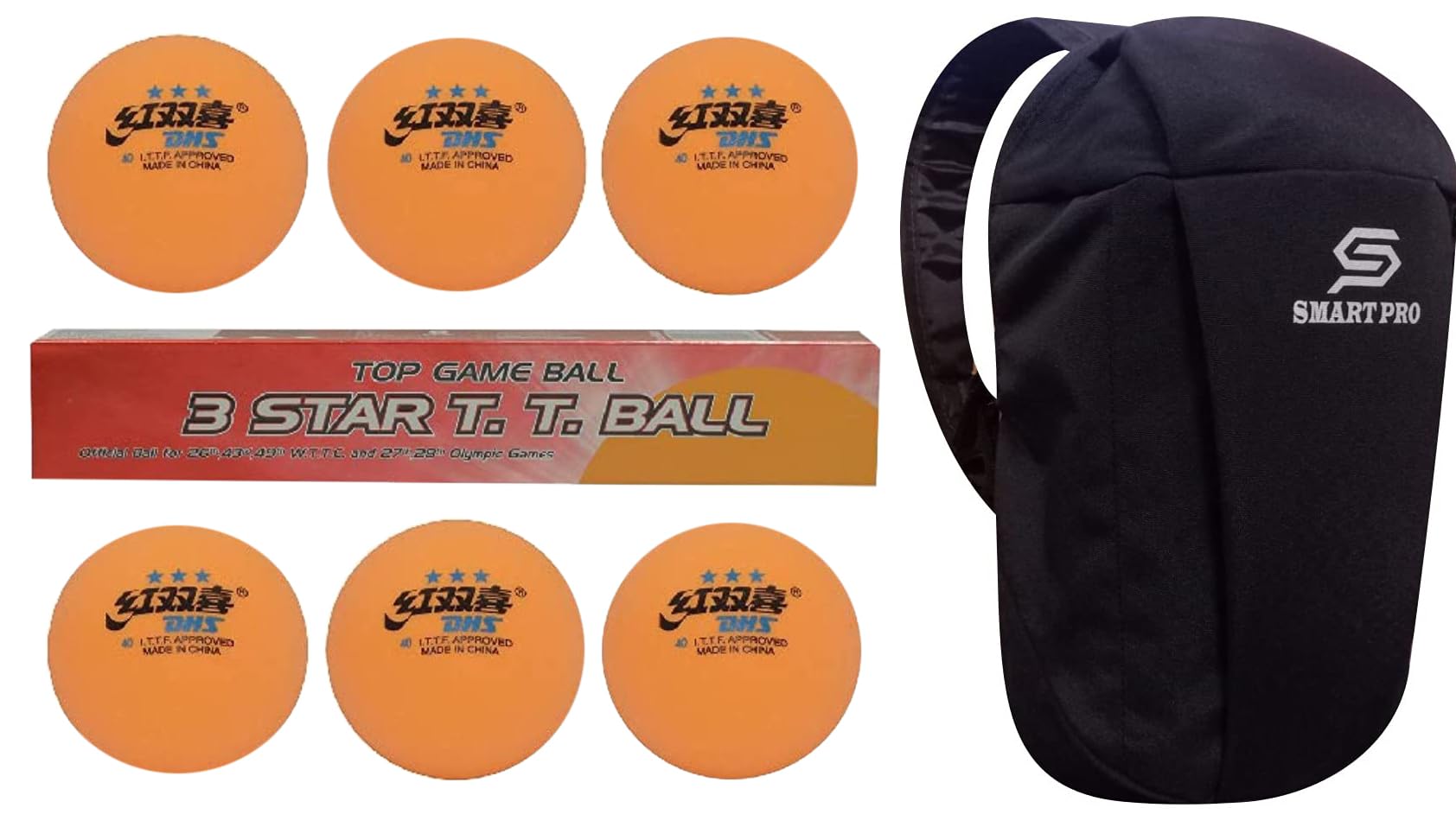 DHS TT Ball 40MM 3 Star Orange (6 Pcs Box) 36 PCS with Smart PRO TT Special Cover Speed Black-image-27