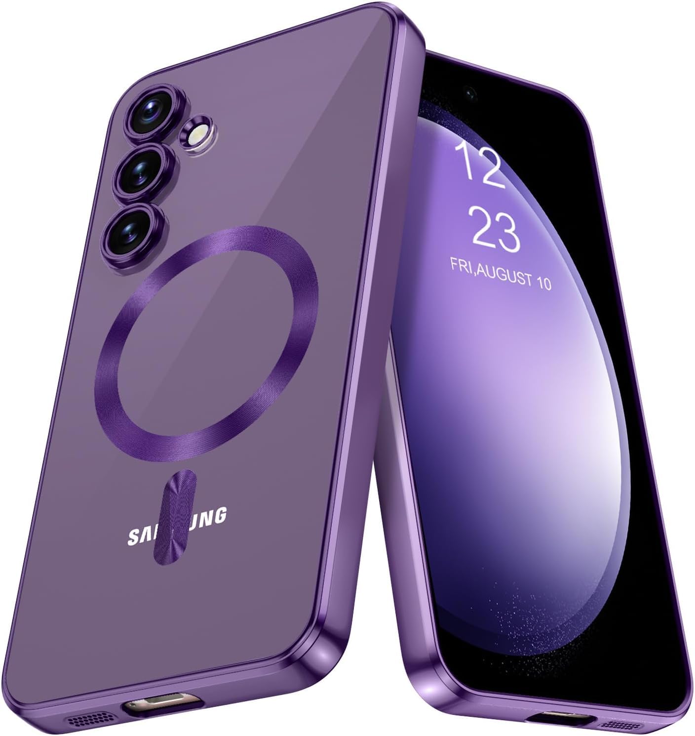 Zubitech Magnetic Clear Case for Samsung Galaxy S23 FE with Camera Lens Protector Magsafe Compatible Electroplated Soft TPU Shockproof Anti-Scratch Phone Case for Galaxy S23 FE (Purple)