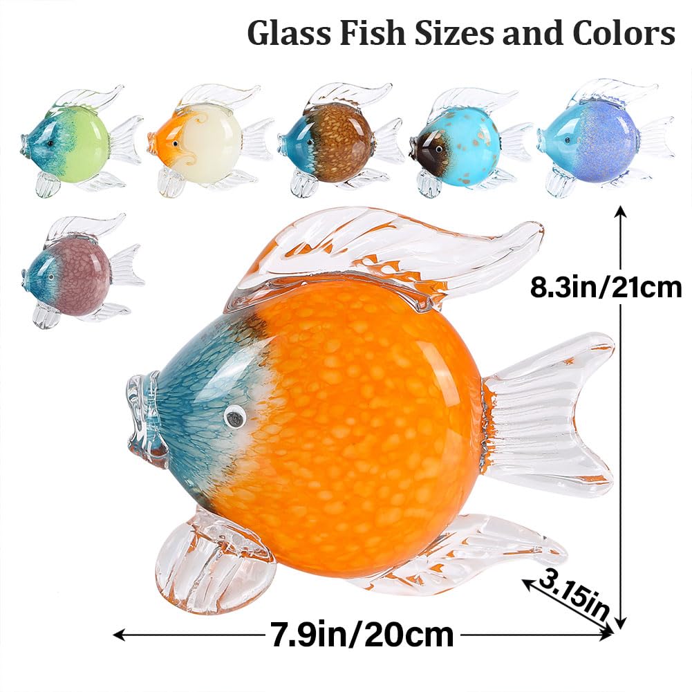 QIANLING Estatuas y escultura de peces de vidrio soplado a mano (A) (pez azul y naranja)