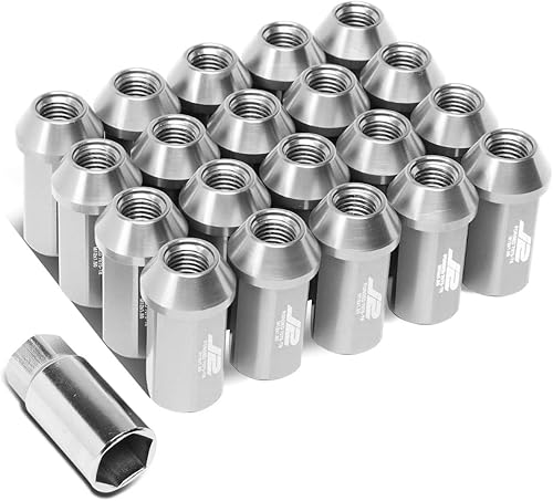 DNA MOTORING LN-T7-019-15-SL Plata J2 Engineering 7075 Aluminio M12 x 1.5 20Pcs L 1.772 in Tuerca de llanta de extremo abierto con adaptador