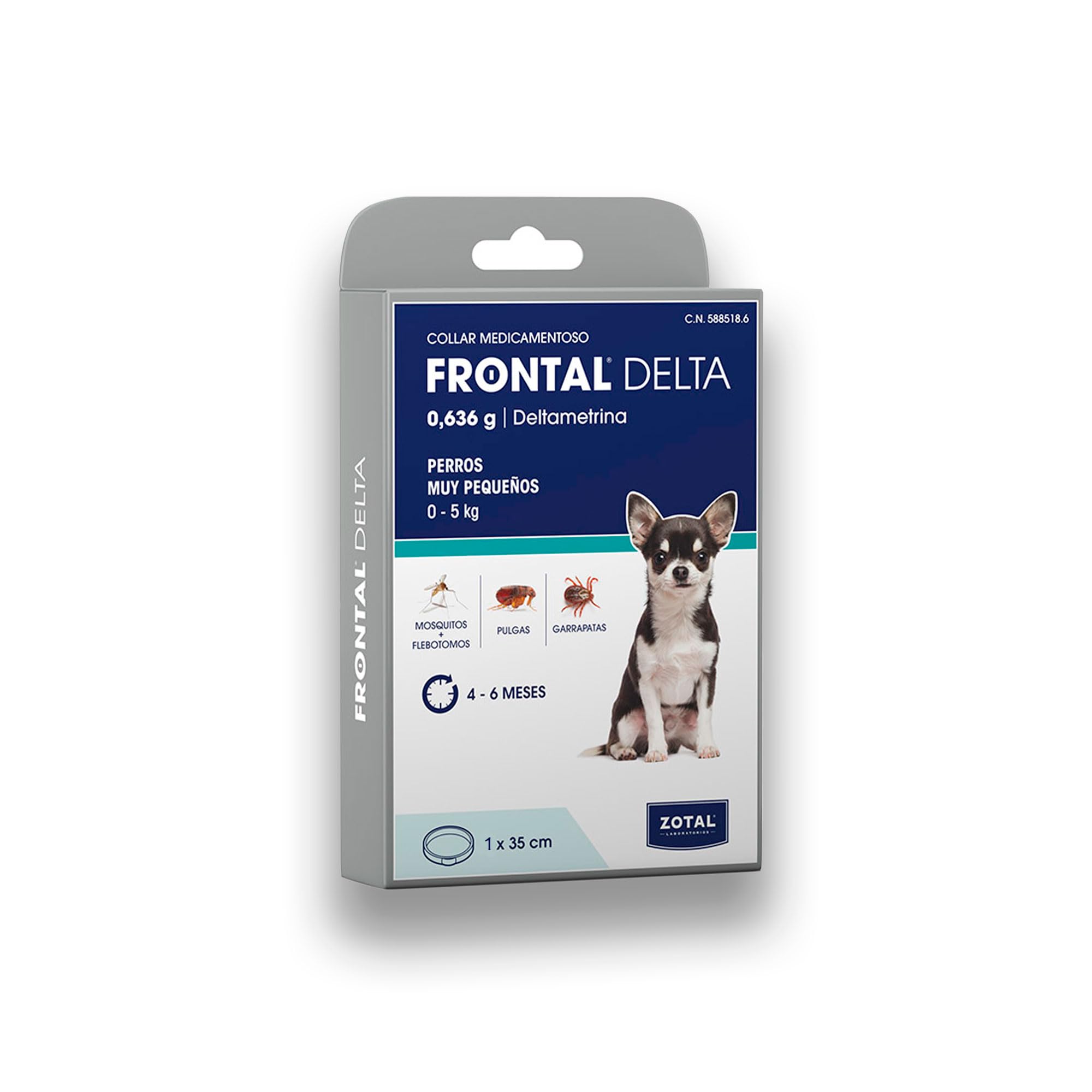 Collar Antiparasitario Frontal Delta para Perros Muy Pequeños de 0-5 KG Muy Efectivo | Efectivo en Pulgas, Garrapatas y Mosquitos + Flebotomos (Leishmaniosis) | Duración 4-6 Meses | Nexum Market