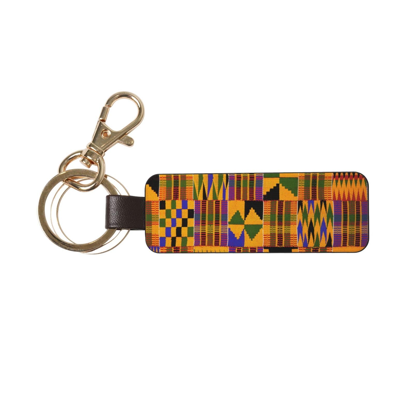 Hcmuxisen Unisex As Picture Ghana Kente Cloth, Pu Leather Keychain, Keychains Keyring Key Chain Ring 1 Pc
