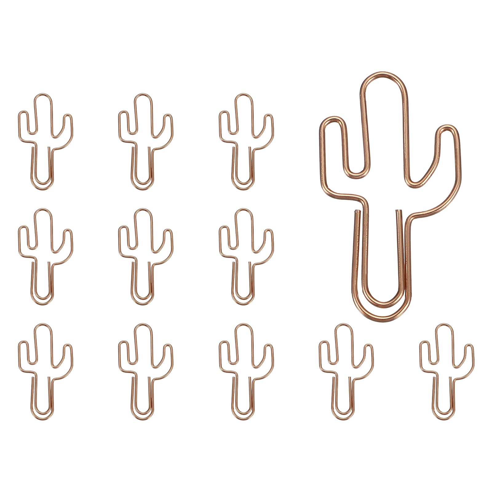 PATIKIL 12Pcs Paper Clip, Cactus Shape Metal Paper Clip Rust-Proof Small Cute Lovely Decorative Bookmarks for Notebook Document Office Home Supplies, Rose Gold