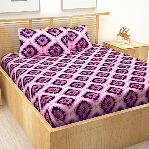 Image of Story@Home Magic Ethnic Collection Bandhani Cotton 1 Bedsheet for Double Bed and 2 Pillow Covers - Pink