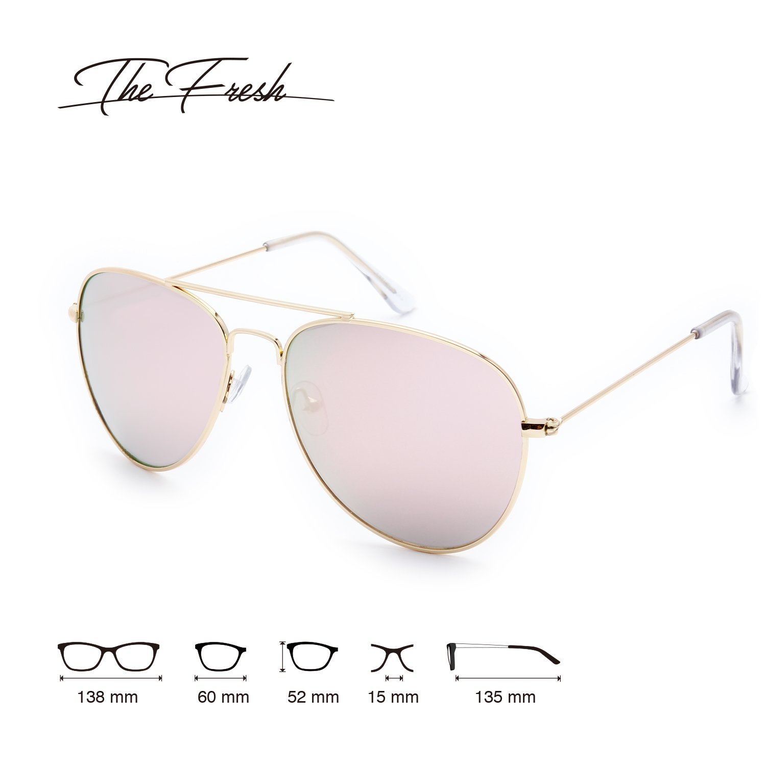 Classic - Gafas de sol de aviador con marco de metal grande y caja de regalo, Dorado, 60 mm 2