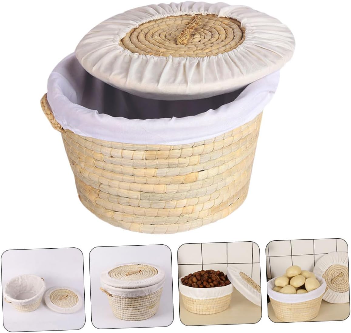Luxshiny Woven Bread and Steamed Bun Basket with Lid, 30cm round Straw Knit Storage Basket for Kitchen Food and Egg Organization, Insulated Cover for Home Bakery Use