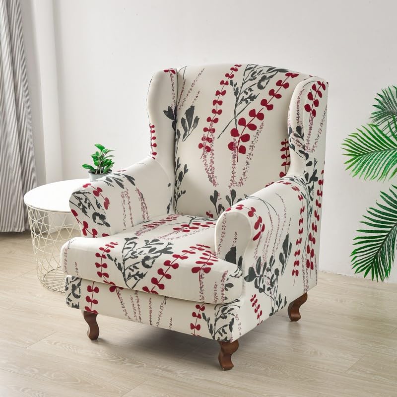 Highdi Wingback Chair Covers Stretch Wing Chair Slipcover 2 Piece, Spring Flowers Printing Sofa Cover Furniture Protector for Strandmon Armchair Chairs Living Room Hotel Bedroom (Christmas)