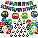 Kreatwow Forniture per Feste di Compleanno Ninja Decorazioni - Banner di Buon Compleanno Ninja 24 Toppers Cupcake Adesivi con Palloncini Ninja per Ragazzi Compleanno a Tema Guerriero Ninja